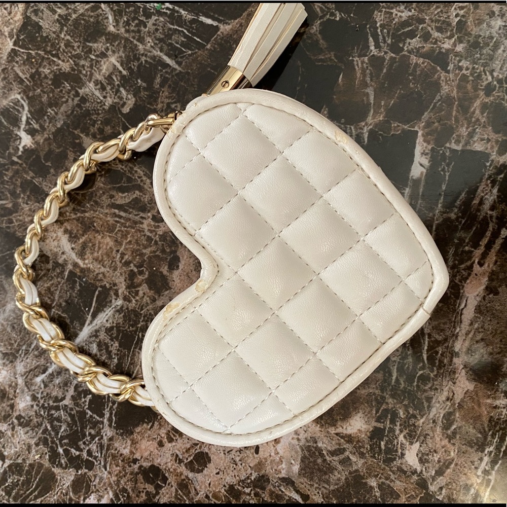 Bebe Mini purse, heart shaped, white & gold